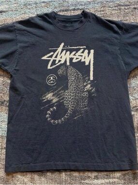 Black Stussy cheetah graphic t-shirt